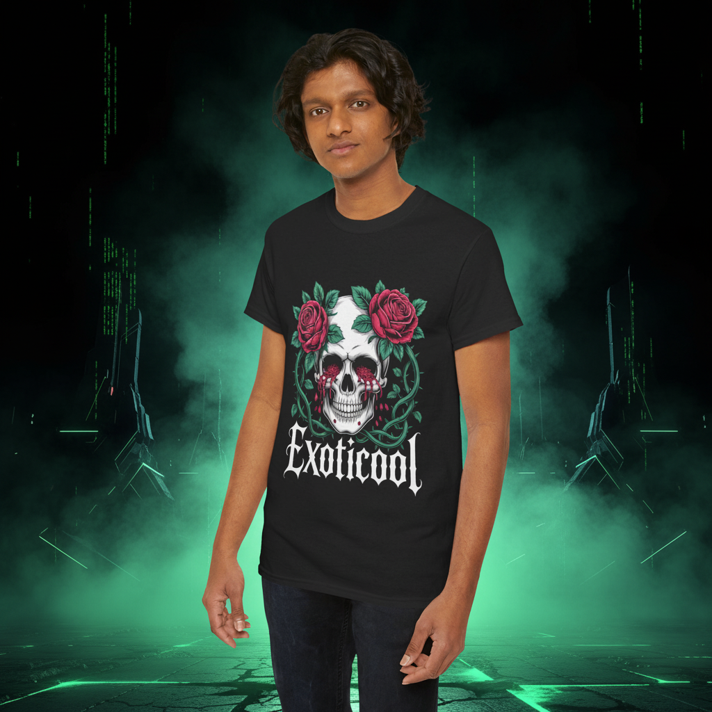 Skull Bleeding Eyes Dark Tee | Bold Gothic Graphic | Exoticool