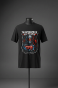 Front view of black Exoticool Transphobes Are Trash Trans Rights Graphic Tee on mannequin featuring bold “Transphobes Are Trash” statement graphic